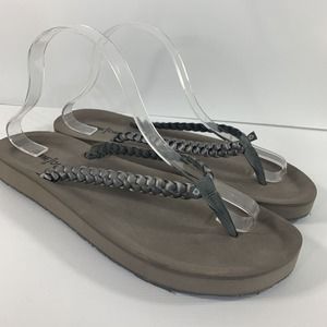 Women Flip Flop Sandal Minnetonka Hallie 75001 Grey Sz 10 Braded Comfort
